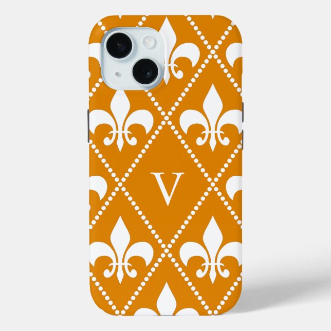 Tangerine Fleur de Lis w/ monogram Case-Mate iPhone Case (Back)