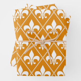 Tangerine Fleur de Lis Wrapping Paper Sheet