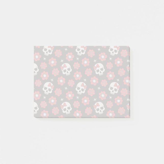 Tangerine Floral Goth Skulls Post-it Notes (Front)