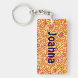 Tangerine Floral Personalised Name Keychain