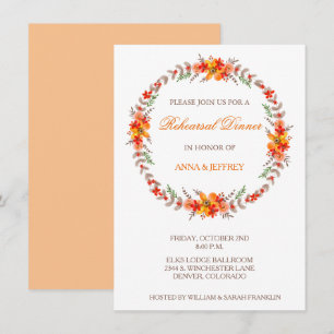 Tangerine Floral Wreath Wedding Rehearsal Dinner Invitation