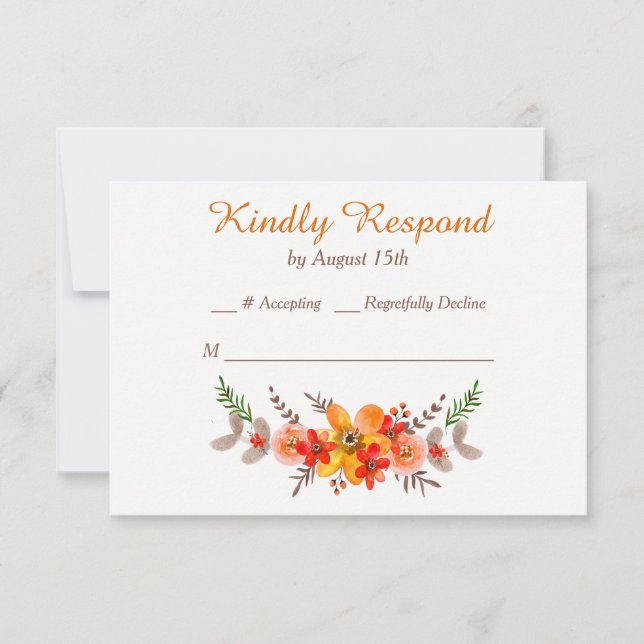 Tangerine Floral Wreath Wedding RSVP (Front)