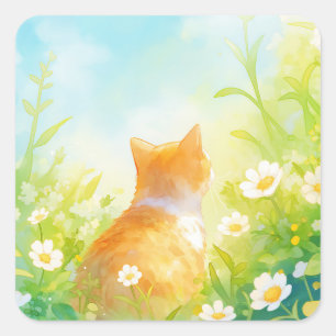 Tangerine Flower Garden Square Sticker