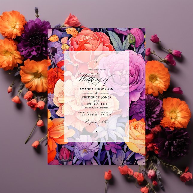 Tangerine, Hot-Pink & Royal Purple Floral Wedding Invitation (Creator Uploaded)