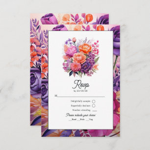 Tangerine, Hot-Pink & Royal Purple Floral Wedding RSVP Card