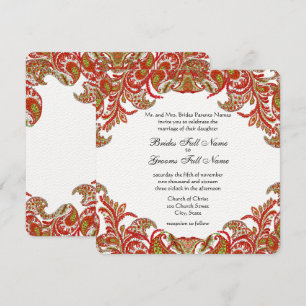 Tangerine Lime Vintage Peacock Damask Wedding Invitation