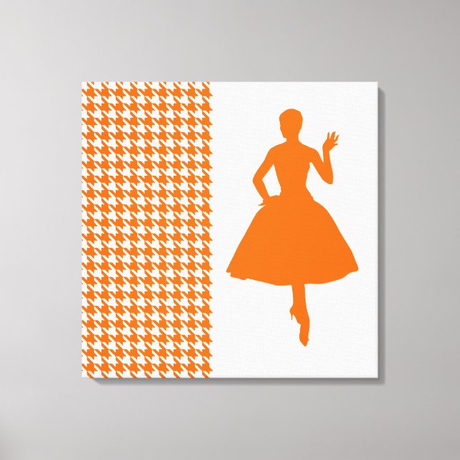 Tangerine Modern Houndstooth w/ fashion Silhouette Canvas Print (Front)