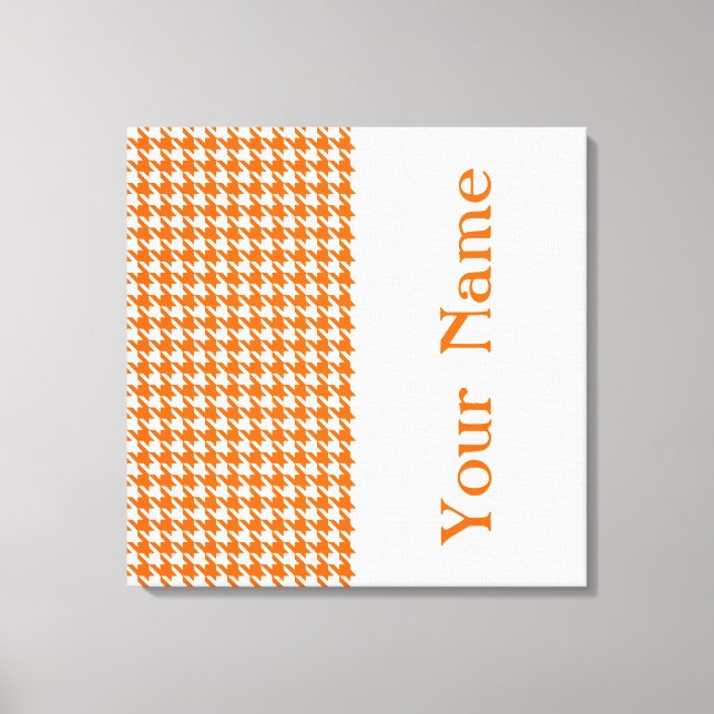 Tangerine Modern Houndstooth with name Canvas Print (Front)