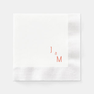 Tangerine Monogram Simple White Wedding Coined Napkin