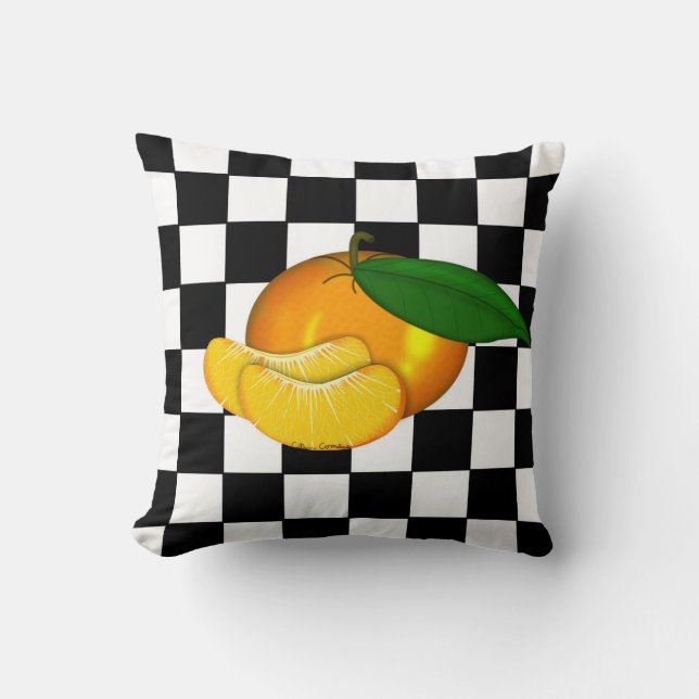 TANGERINE ON CHECKERS CUSHION (Front)