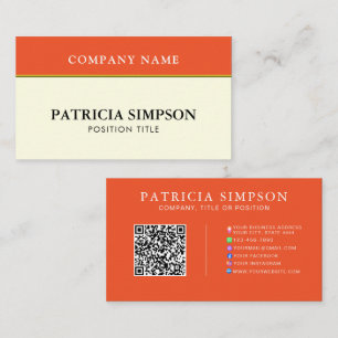 Tangerine Orange and Beige Cream QR Code Template Business Card