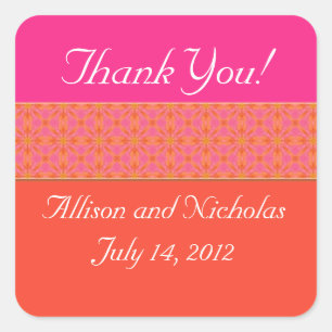 Tangerine Orange and Pink Wedding favour stickers
