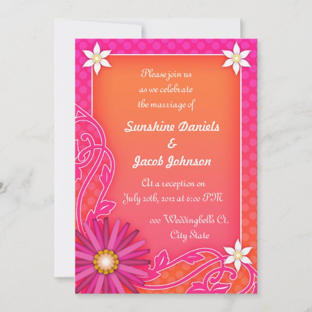 Tangerine Orange and Pink Wedding Reception Invitation (Front)