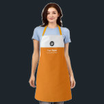 Tangerine Orange Employee Logo, Name, Company Apron<br><div class="desc">Easily personalise this Custom Eyecatching Employee Apron with your business logo, employee name, company name, slogan, website or any custom message. A simple business design in tangerine orange and white colours fully customisable, sans-serif basic and modern fonts and a professional and clear look. This all-Over Print Apron is avaiable in...</div>
