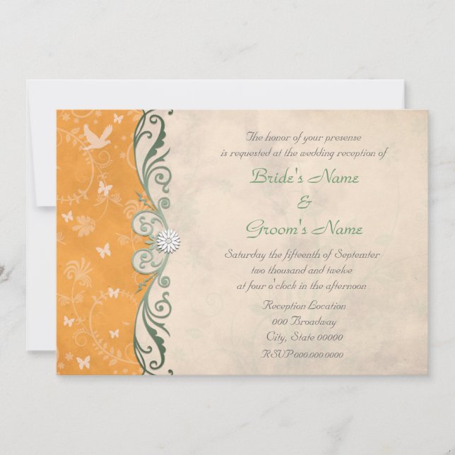 Tangerine Orange  Floral Spring Wedding Reception Invitation (Front)