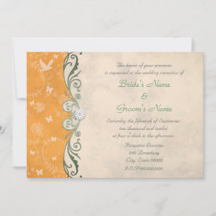 Tangerine Orange Floral Spring Wedding Reception Invitation