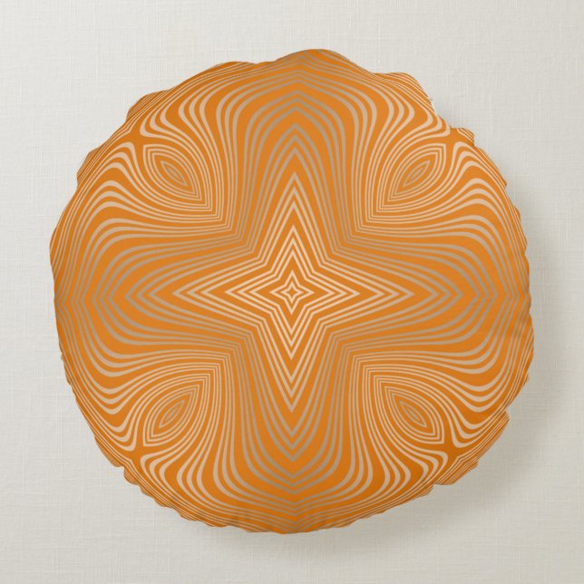 Tangerine Orange Gold Luxury Mandala Round Cushion (Back)
