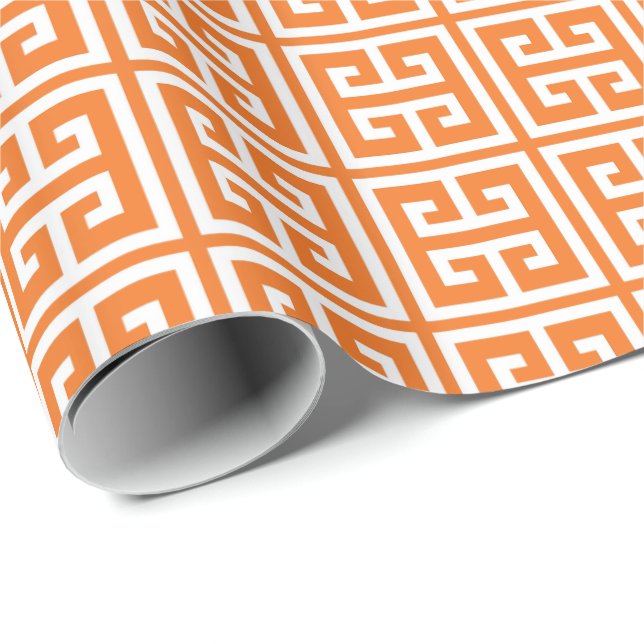 Tangerine Orange Greek Key Pattern Wrapping Paper (Roll Corner)