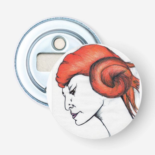 Tangerine Orange Haired Woman Portrait Pop Art Bottle Opener (Front)