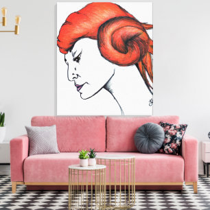Tangerine Orange Haired Woman Portrait Pop Art Canvas Print
