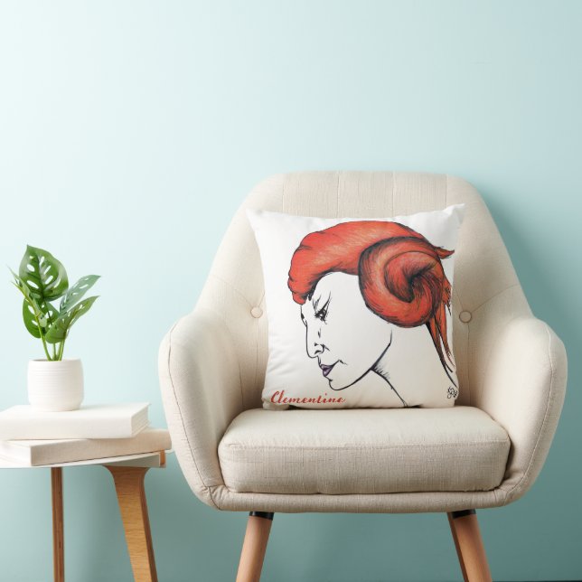 Tangerine Orange Haired Woman Portrait Pop Art Cushion (Chair)