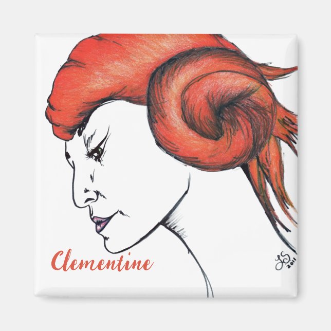 Tangerine Orange Haired Woman Portrait Pop Art Magnet (Front)
