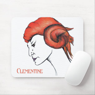 Tangerine Orange Haired Woman Portrait Pop Art Mouse Mat