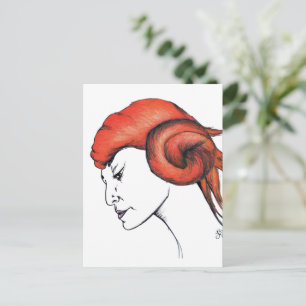 Tangerine Orange Haired Woman Portrait Pop Art Postcard