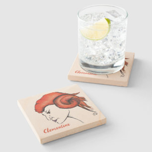 Tangerine Orange Haired Woman Portrait Pop Art Stone Coaster