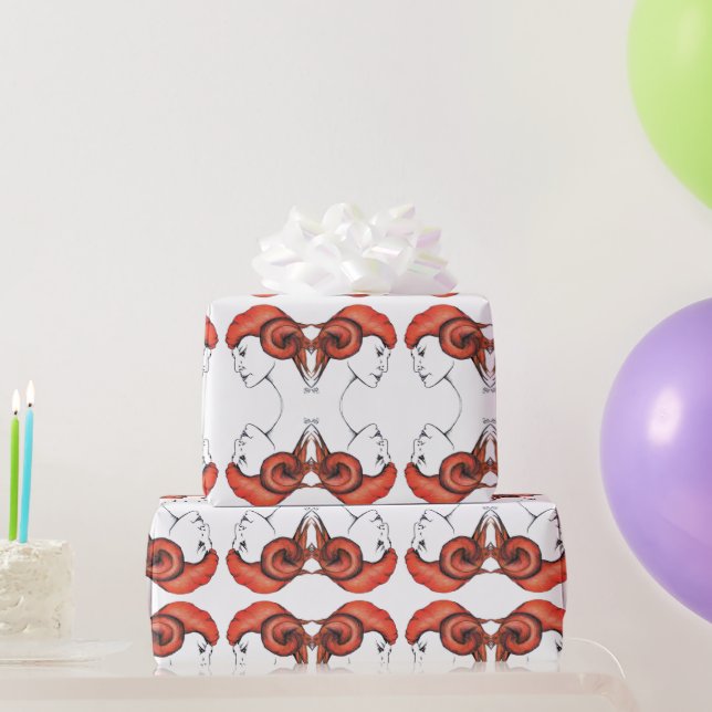 Tangerine Orange Haired Woman Portrait Pop Art Wrapping Paper (Party Gifts)