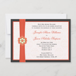 Tangerine Orange Jewels Evening Wedding Reception Invitation