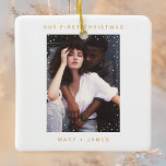 Tangerine Orange | Merry and Married Photo Ceramic Ornament<br><div class="desc">Minimalist Typewriter Colourful Vibrant Tangerine ORange | Merry and Married Photo Ceramic Ornament</div>