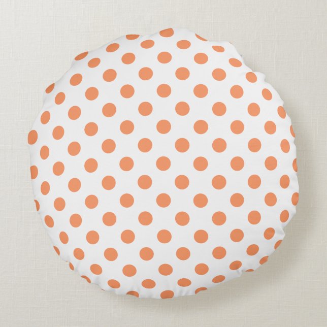 Tangerine Orange Polka Dots Circles Round Cushion (Back)