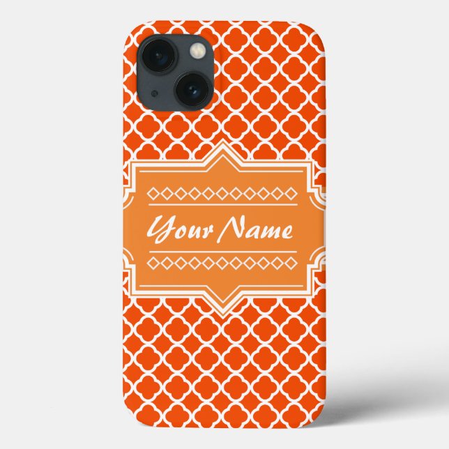 Tangerine Orange Quatrefoil Personalised Case-Mate iPhone Case (Back)