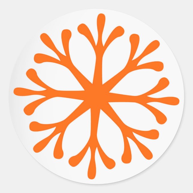 Tangerine/Orange Snowflake Holiday Labels/Stickers Classic Round Sticker (Front)