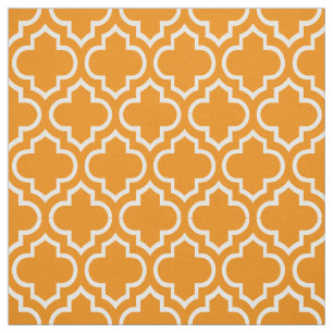 Tangerine Orange, White Moroccan Quatrefoil #6 Fabric