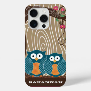 Tangerine Owl Wood Grain Tree Zig Zag Choose Colou iPhone 15 Pro Case
