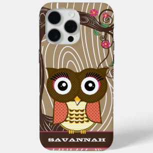 Tangerine Owl Wood Grain Tree Zig Zag Choose Colou iPhone 15 Pro Max Case