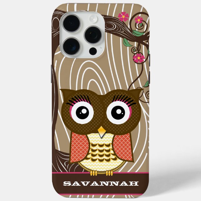 Tangerine Owl Wood Grain Tree Zig Zag Choose Colou Case-Mate iPhone Case (Back)