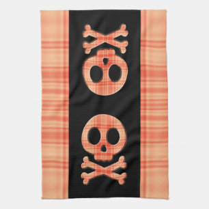 Tangerine Plaid Skull Tea Towel