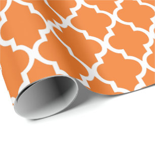 Tangerine Quatrefoil Tiles Pattern Wrapping Paper
