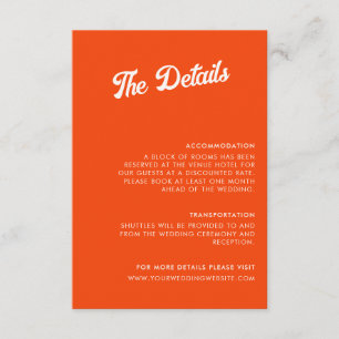Tangerine Retro Wedding Details Enclosure Card