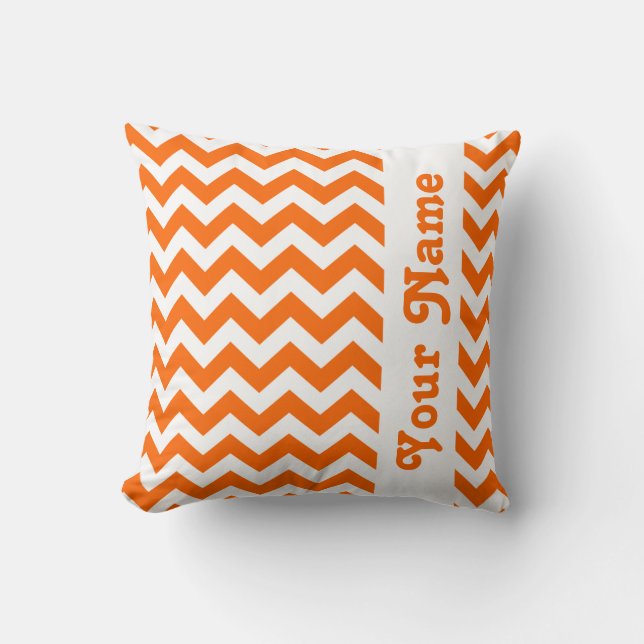 Tangerine Safari Chevron with custom text Cushion (Front)