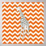 Tangerine Safari Chevron with Pop Art Giraffe Poster<br><div class="desc">Mod Chevron pattern in Emporio Moffa's Safari Moods colour palette,  with pop art giraffe on one side.</div>