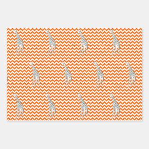 Tangerine Safari Chevron with Pop Art Giraffe Wrapping Paper Sheet