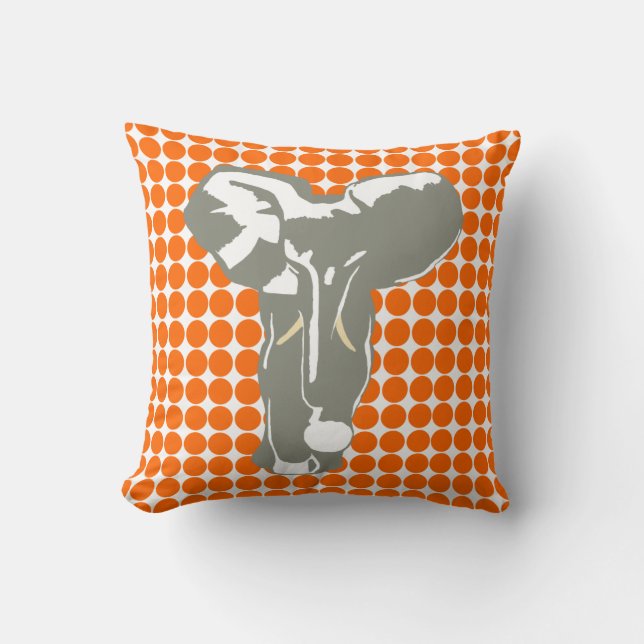 Tangerine Safari Dot with Pop Art Elephant Cushion (Front)