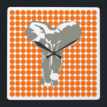 Tangerine Safari Dot with Pop Art Elephant Square Wall Clock<br><div class="desc">Mod polka dot pattern in Emporio Moffa's "Safari" colour palette with Pop Art Elephant design on front and plain dots on back.</div>
