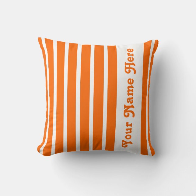 Tangerine Safari Stripe Pillow with name (Front)