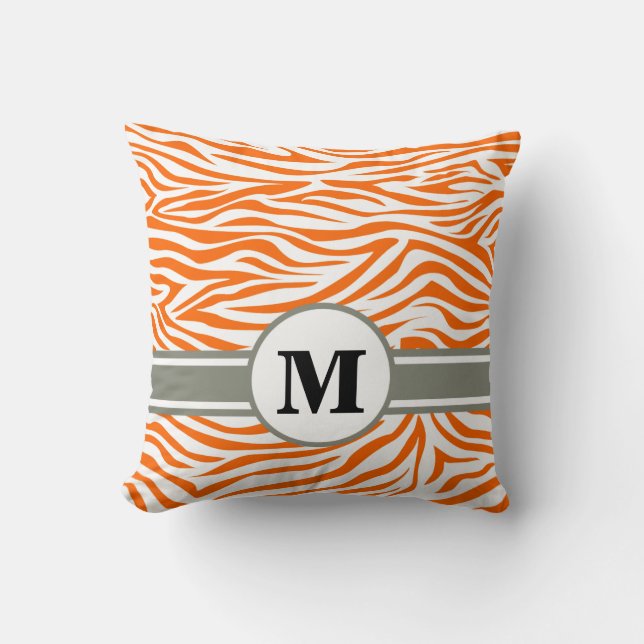 Tangerine Safari Zebra with Monogram Cushion (Front)