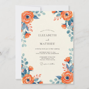 Tangerine Slate Leafy Wedding Invitation